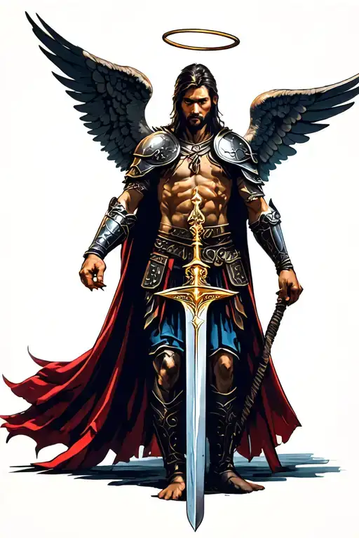 Warrior With Wings And Sword With Halo Symbolizing