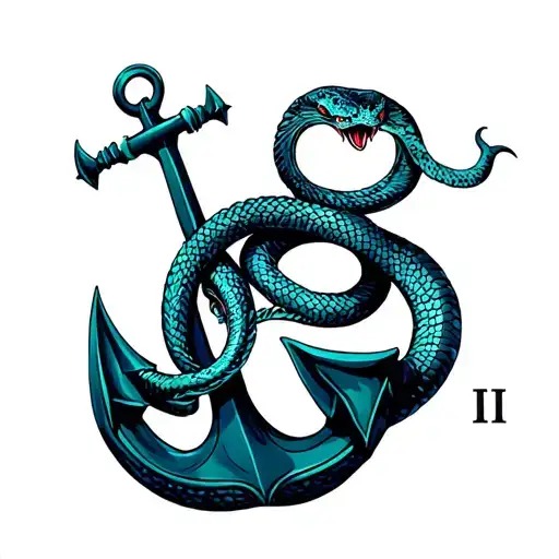 Sea Snake And Anchor Intertwined With C Ii On The Anchor