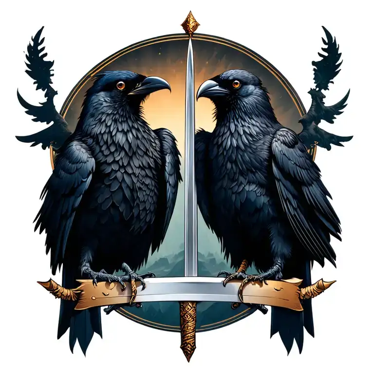 Huginn And Muninn With Sword