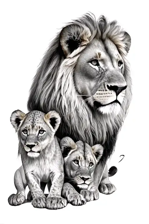 Lion With Two Lion Cubs