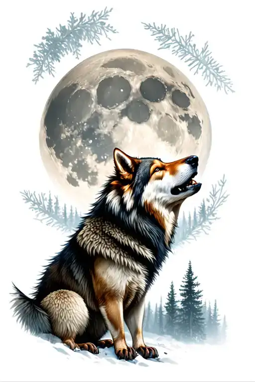 Wolf Howling At The Moon With Forrest Themed Half Sleeve