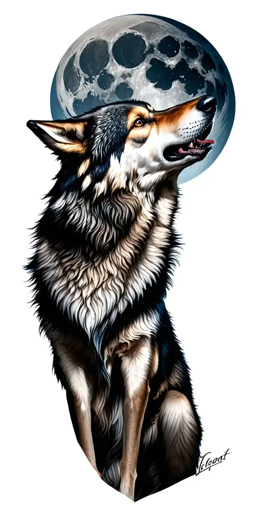 Wolf Howling At The Moon With Forrest Mountain