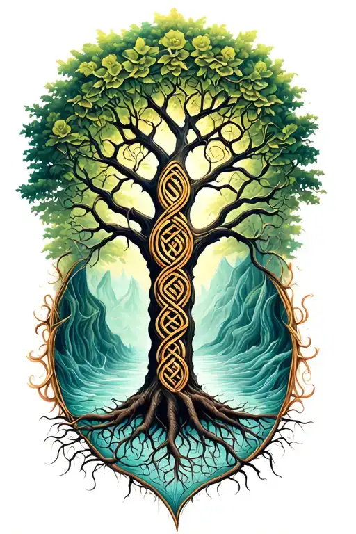 Tree Of Life With Roots Reaching Deep Into Celtic Knots Full Arm