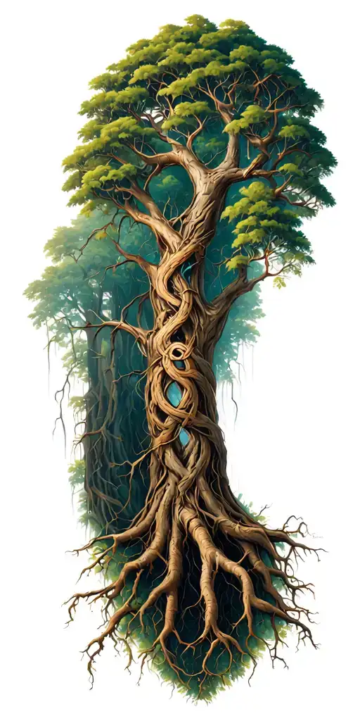Tree Of Life Vining Deep Roots With Lobe Knots Weaving