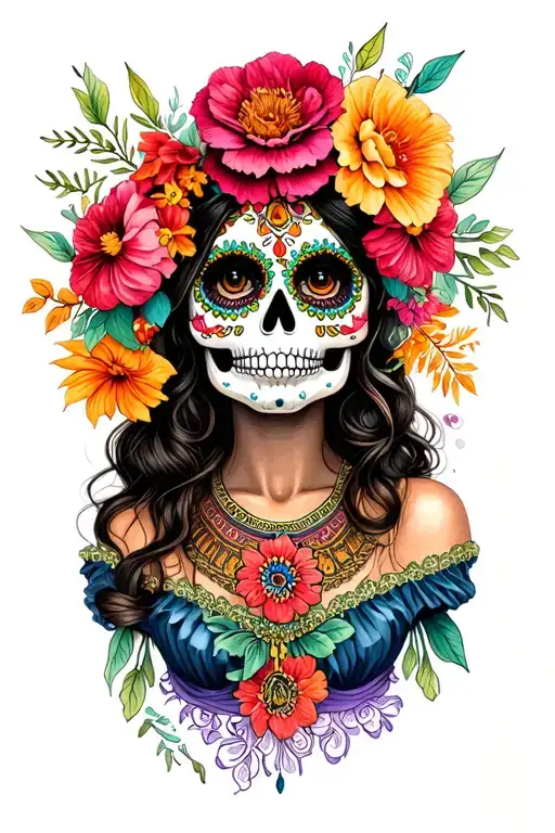 Catrina Mexican Woman Com Flores