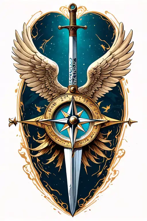 Compass With Sword And Wings
