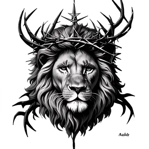 Lion Of Judah On The Chest Of A Man With A Crown Of Thorns