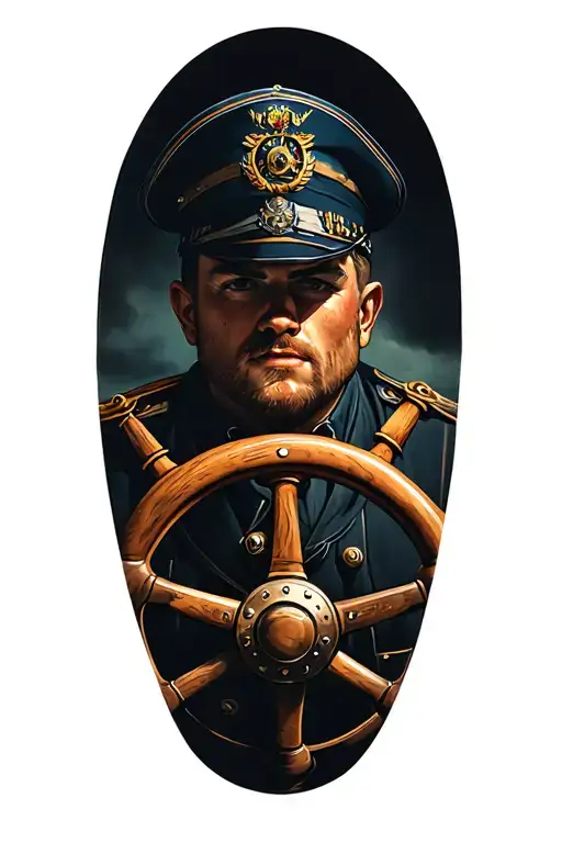 Captain On The Steering Weal Of The Ship