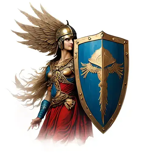 Goddess Of War With Helmet And Shield