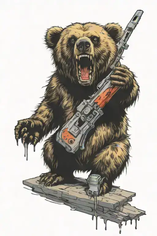 Rabid Bear Sitting And Holding A Nuke