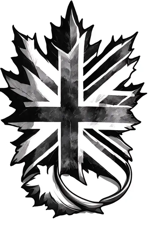 Union Jack And Maple Leaf Black And White