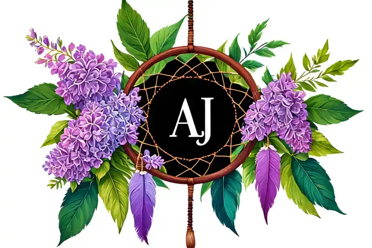 Lilacs Around A Dreamcatcher With The Initials Aj In The Centre