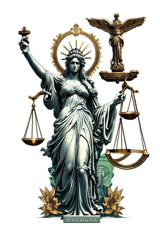 Lady Justice Money Power And Warrior Surrounded