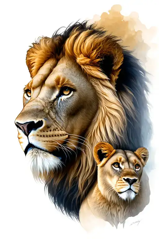 Big Lion And Small Lion Head Profile Holding