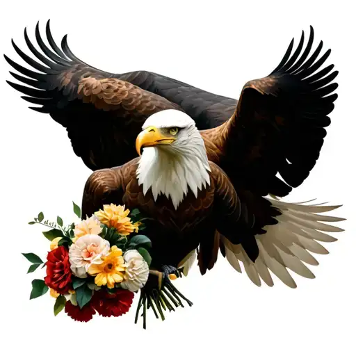 Realistic Bald Eagle Holding A Bouquet Of Flowers
