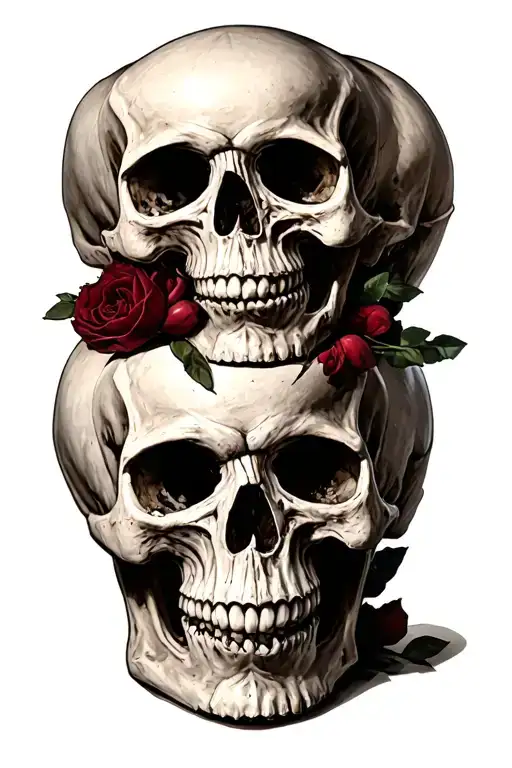 Three Mean Looking Skulls Piled On Top Of Each Other