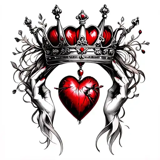 Goddess Lilith Tattoo With A Small Princess Crown And Some Pendant Grabbing A Human Heart