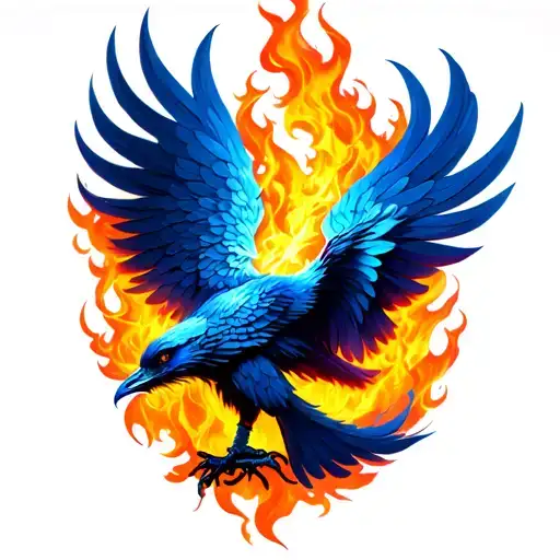 Blue Pheonix Bird With Flames Around
