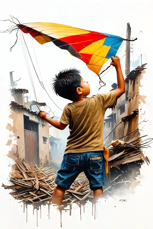 Slum With Boy Releasing Kite
