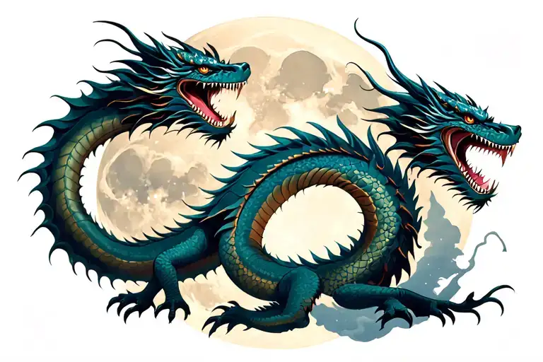 Dragon And Samurai And Full Moon Stars