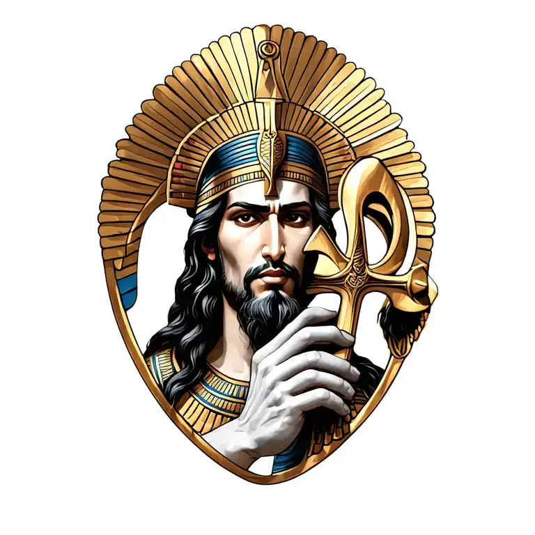 Horus God Holding Ankh Symbol