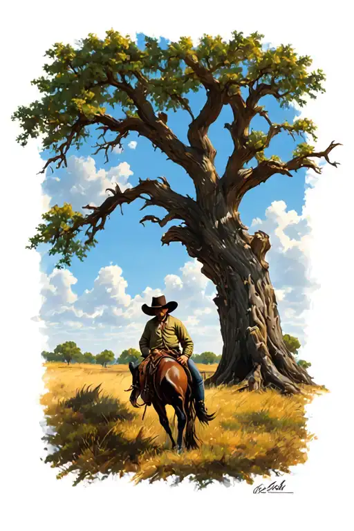 A Lonesome Cowboy Under An Old Oak Tree
