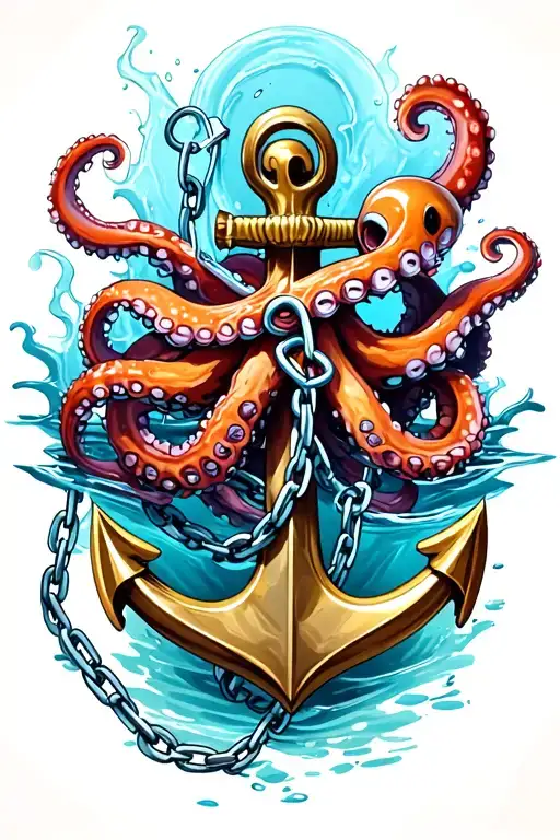 Octopus Wrapped Around Anchor In Water With Broken Chain