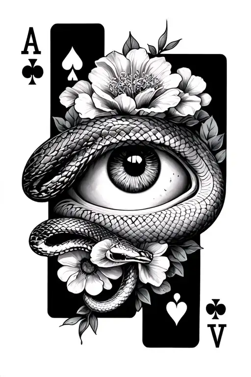 Eye At The Top Of With Floral And Ace Cards With Snake On Wrist