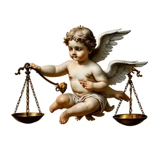 Cherub Cupid Holding Balance Scale Balanced