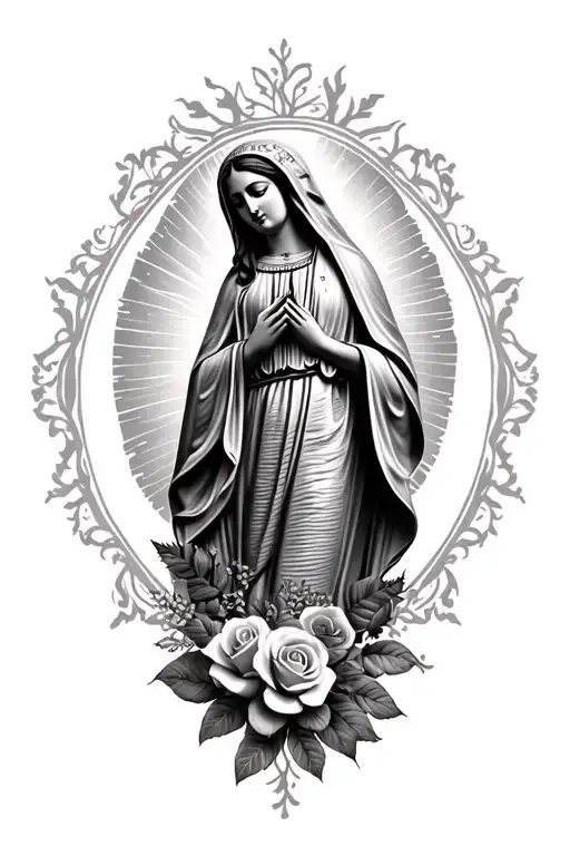 Virgen De Guadalupe Mexican With Roses