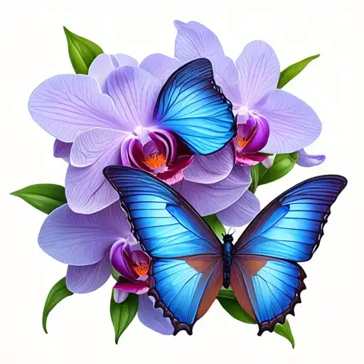 Two Butterfly With Orchid Flowers