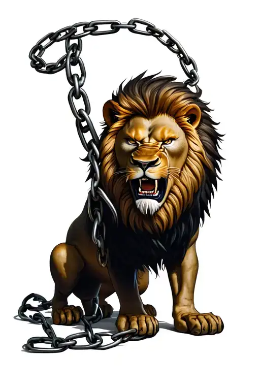 Realistic Angry Lion Chained Up Tatoo