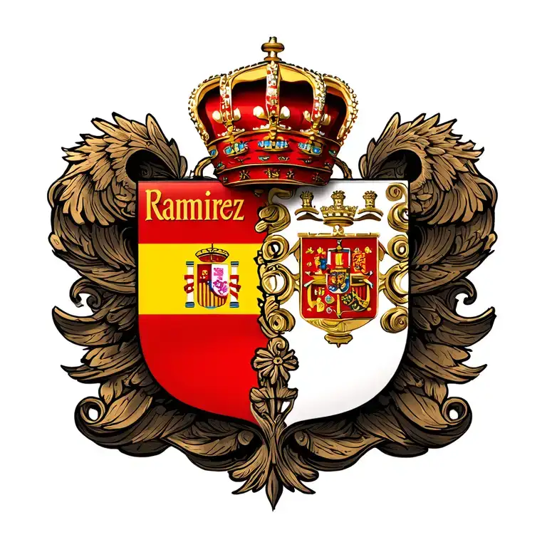 Spain Ramirez Crest Merged With Urias Crest With Spain Flag Between Crest