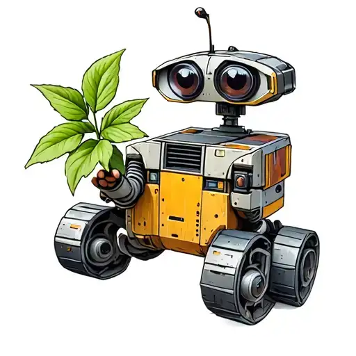 Wall-e Holding A Plant Intertwined