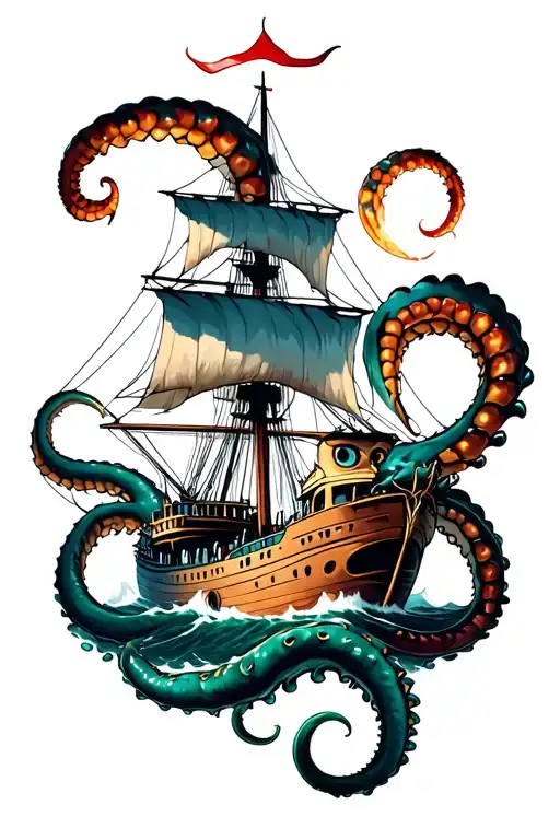 Kraken Pulling A Ship