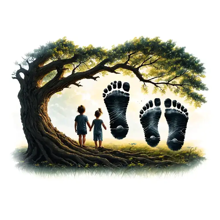 3 Children Footprint Inbeded Within A Tree Of Life