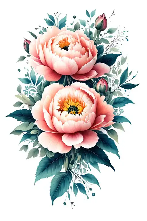 Peonie Flowers And Mandala Design Incorporating Elements