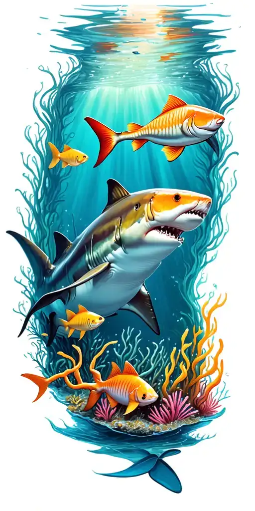 Ocean Floor With Shark And Fish
