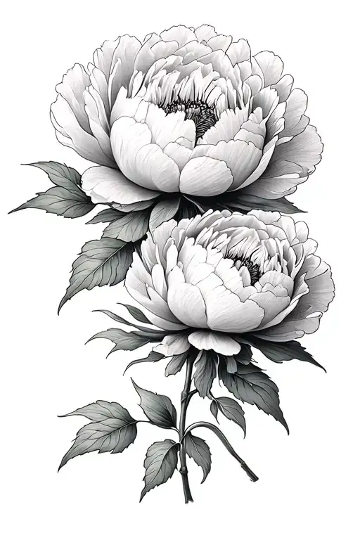 Peonie Flowers And Mandala Design Combining