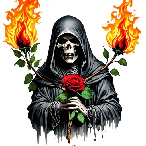 Grim Reaper Holding A Burning Rose