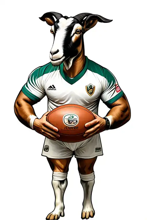 Rugby Goat With Ball In Hand Holding