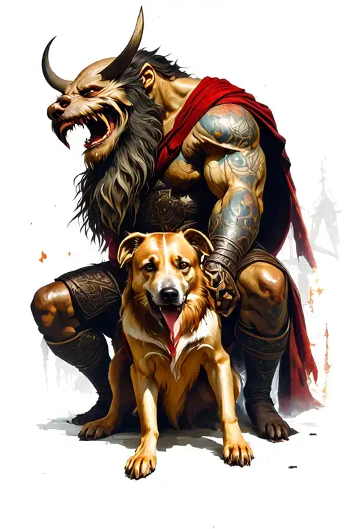God Of War Ares With Polish Ogar Dog Sitting Together