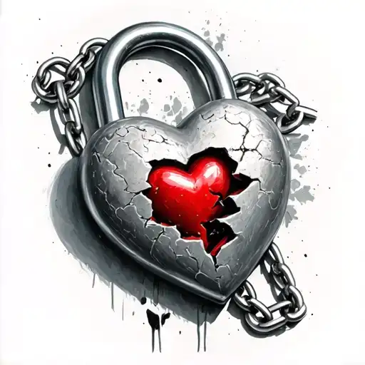 A Broken Heart Locked With A Padlock And Chain
