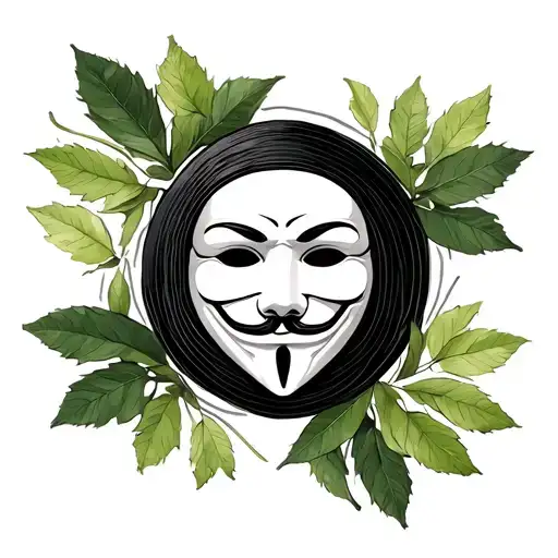 Mask Anonymus Hacker In The Circle Of Yin And Yan In The Leaves