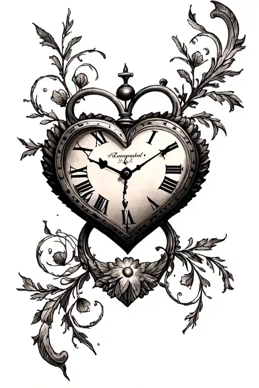 Heart Clock Tattoo Design