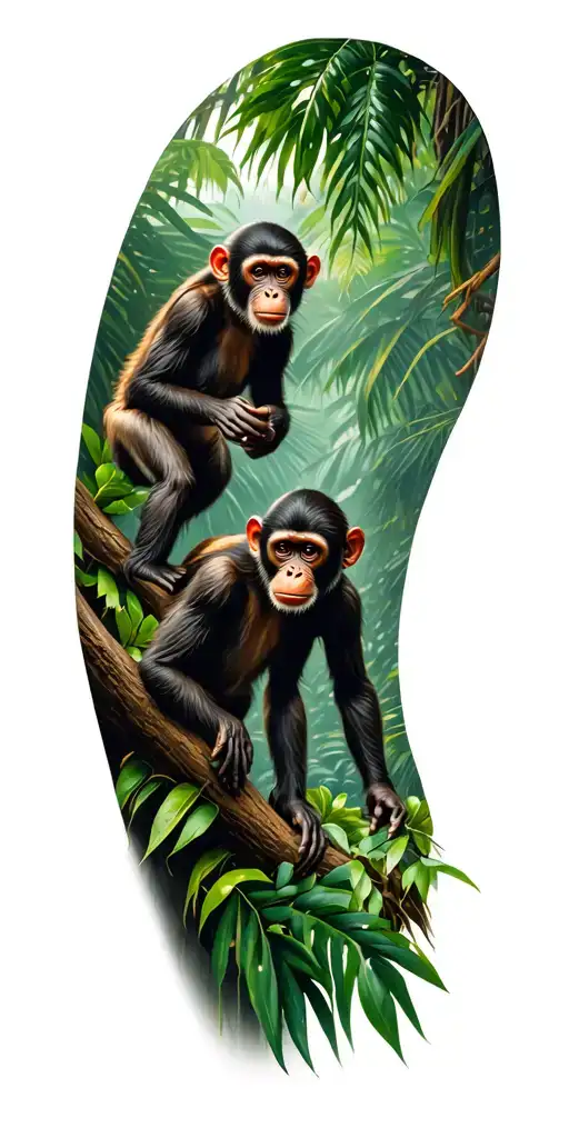 Jungle Scene With Monkeys Engaged In Activities
