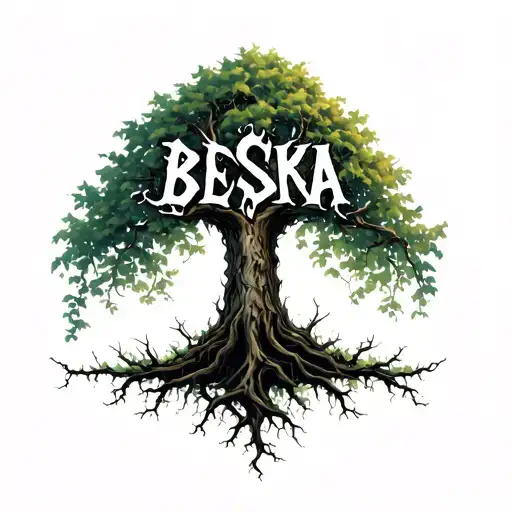 Dau Of The Dead Tree With Creeping Vines And The Name Beska