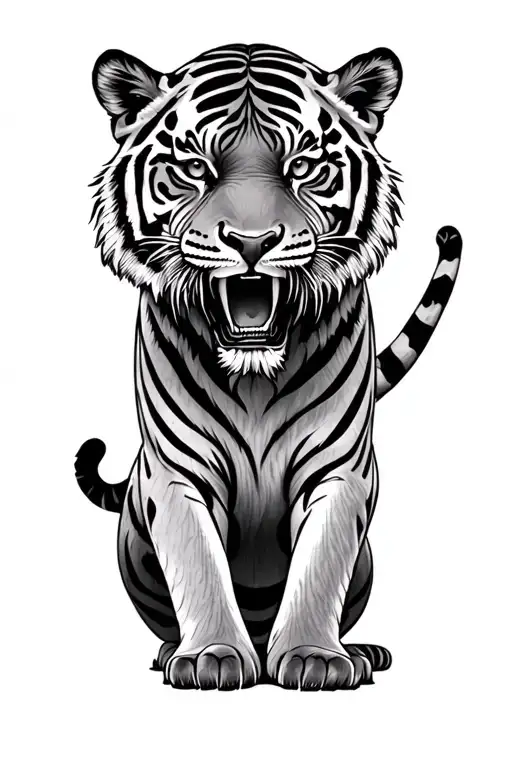 Aggressive Tiger Full Body Little Lines