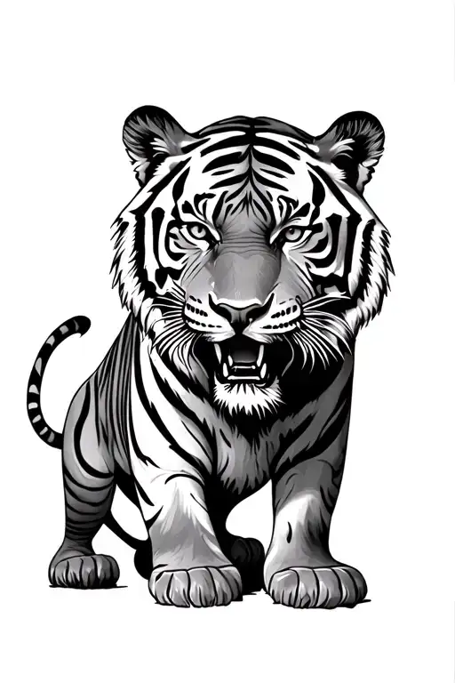 Aggressive Tiger Full Body Little Lines From Top View