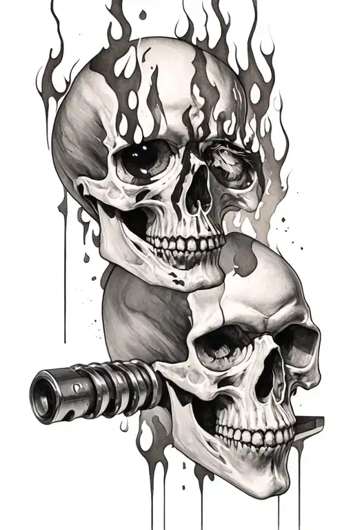 Skull Piston Rods Fire In Eyes Scars